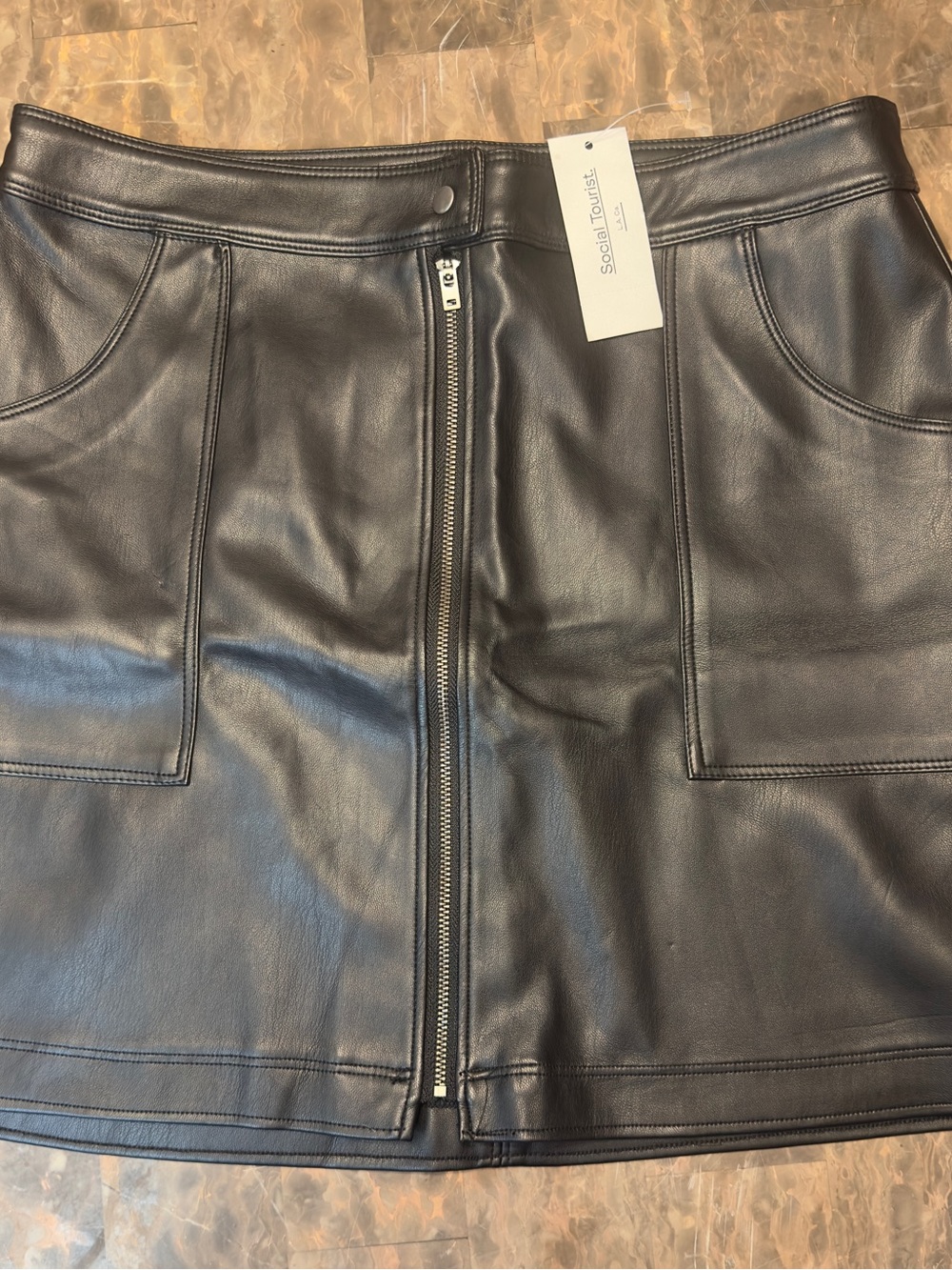 Social Tourist Black Faux Leather Cargo Mini Skirt NWT